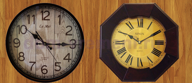 Настенные часы / Выбор настенных часов по фактуре материала корпуса часов / Настенные часы из дерева и «под дерево»